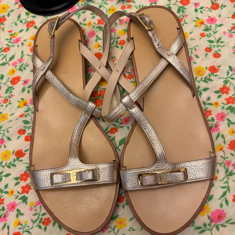Salvatore Ferragamo Silver Strappy Sandals